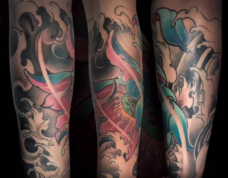 蓮花纹身图片_成品传统手部臀部手臂植物几何纹身图案