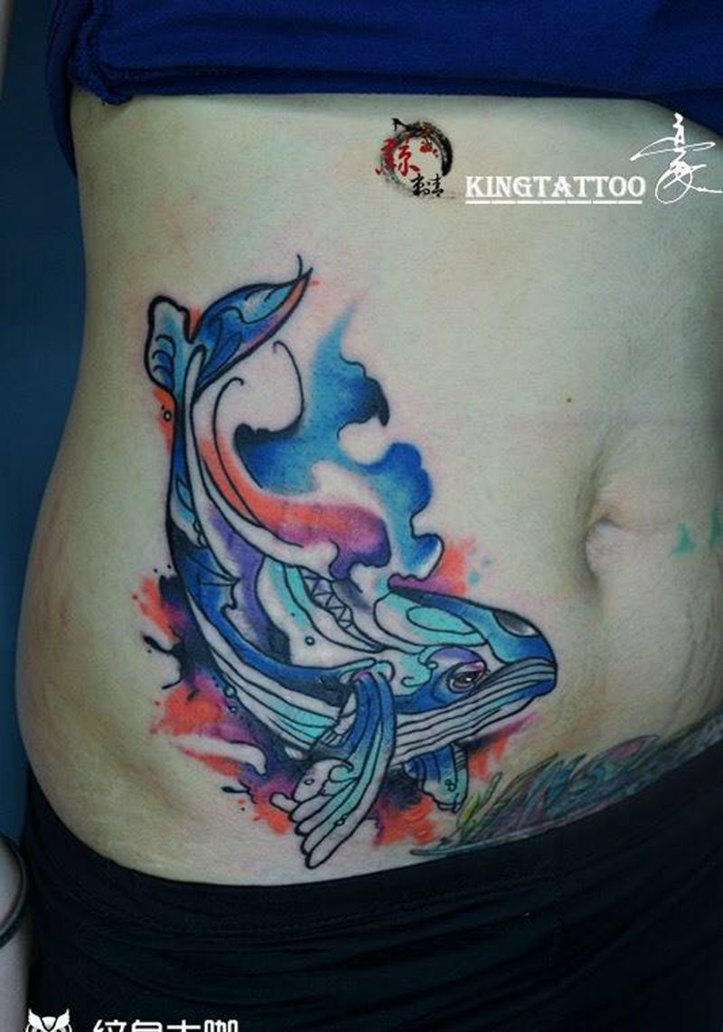 水彩鲸鱼纹身图片