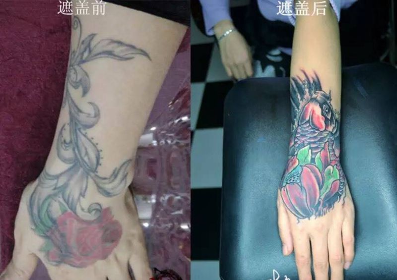 #遮盖纹身#鲤鱼改玫瑰@黥刺青~超作品#广州花都黥刺青工作室#纹身图片