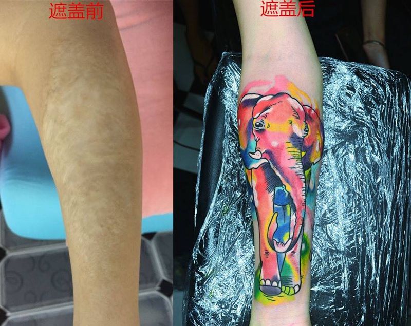 水彩大象纹身图片