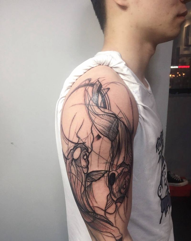 两个线条鱼纹身图片