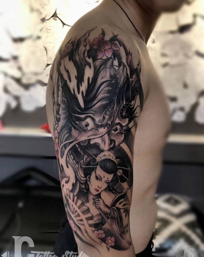 藝妓般若纹身图片_成品手部手臂臀部传统人物鬼神纹身图案