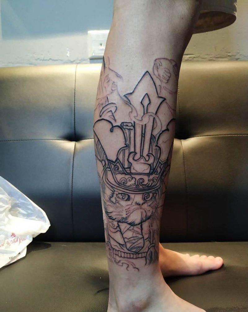 小腿割线纹身图片