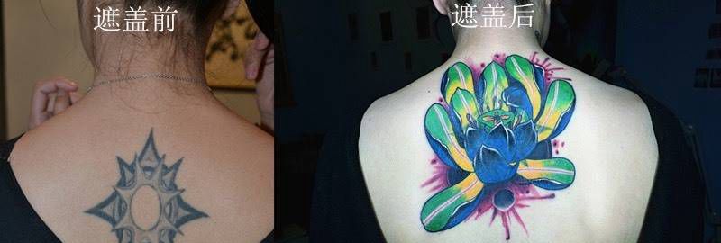 #莲花#纹身图片_背部传统植物纹身图案