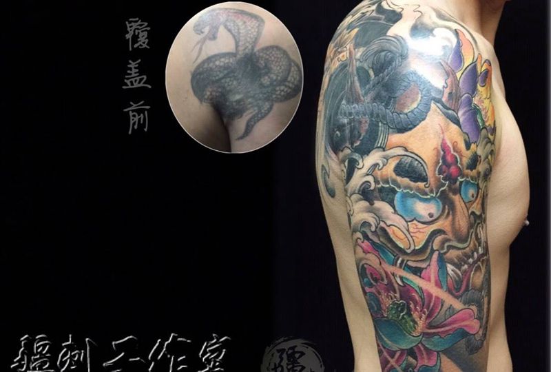 覆蓋失敗紋身纹身图片_成品手臂传统鬼神纹身图案