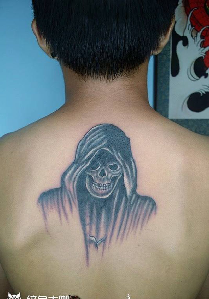 死神纹身图片_成品背部纹身图案