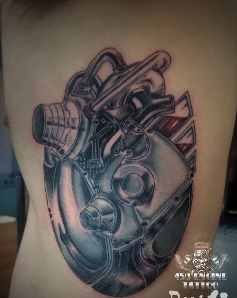 机械心脏，未完成。纹身图片_成品腰部欧美写实原创静物纹身图案