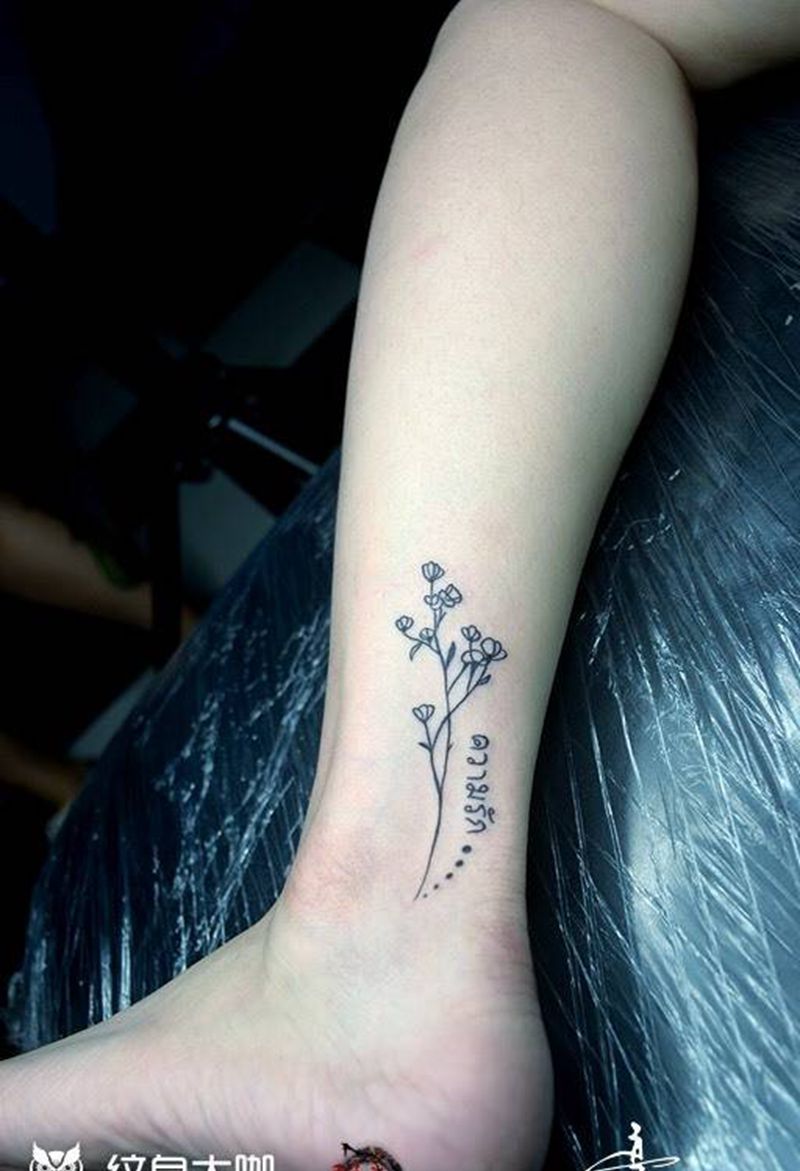 小清新作品纹身图片_成品腿部清新植物纹身图案