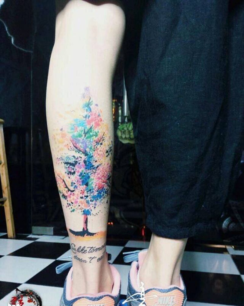 #树#纹身图片_腿部欧美植物纹身图案