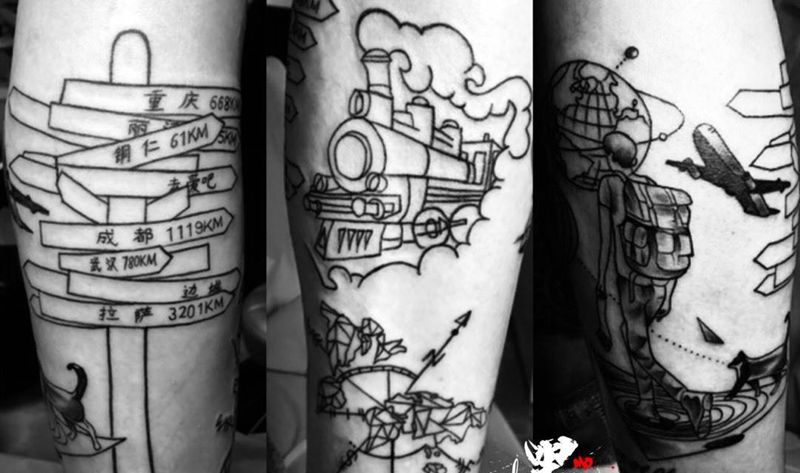 近期本人作品：纹身图片_成品腿部写实花都广州人物几何纹身图案