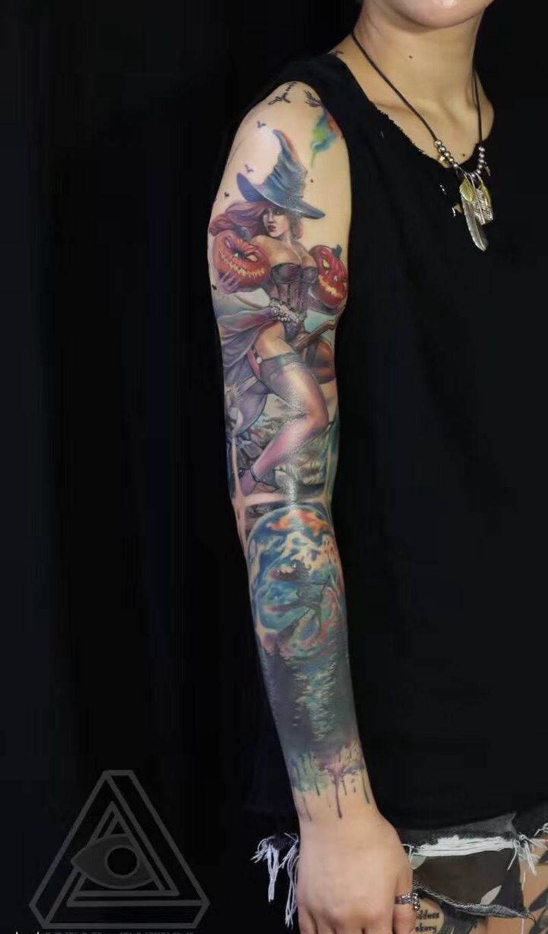 女巫花臂纹身图片_手臂手部脚部背部胸部腰部欧美人物纹身图案