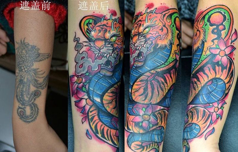 #遮盖纹身##newschool虎头蛇##广州花都黥刺青工作室#纹身图片
