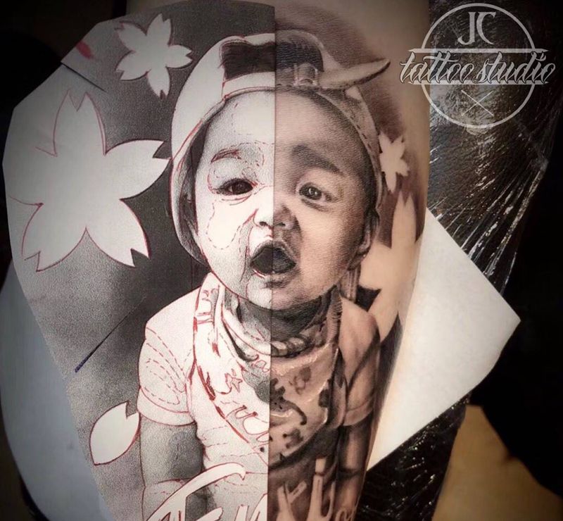 寶寶纹身图片_成品臀部手臂手部欧美肖像写实人物原创纹身图案