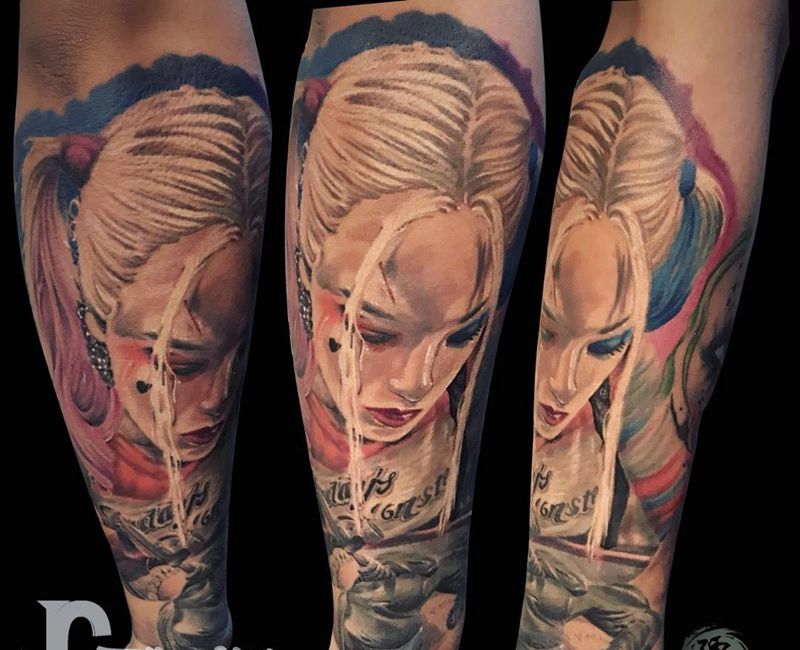 哈莉·奎茵纹身图片_成品手部手臂臀部欧美写实肖像人物小丑纹身图案