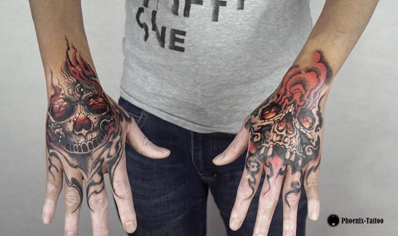 骷髅手背纹身图片