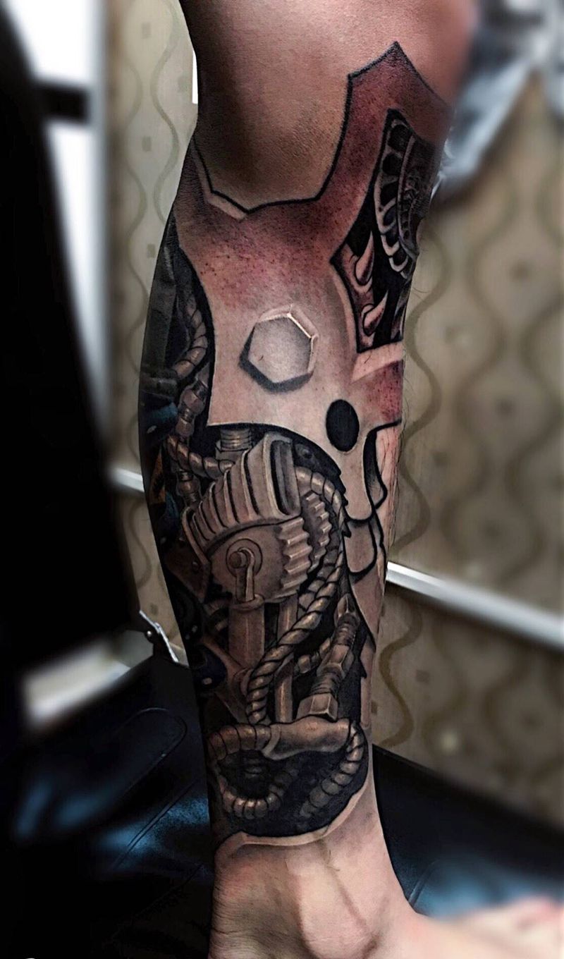 机械腿纹身图片