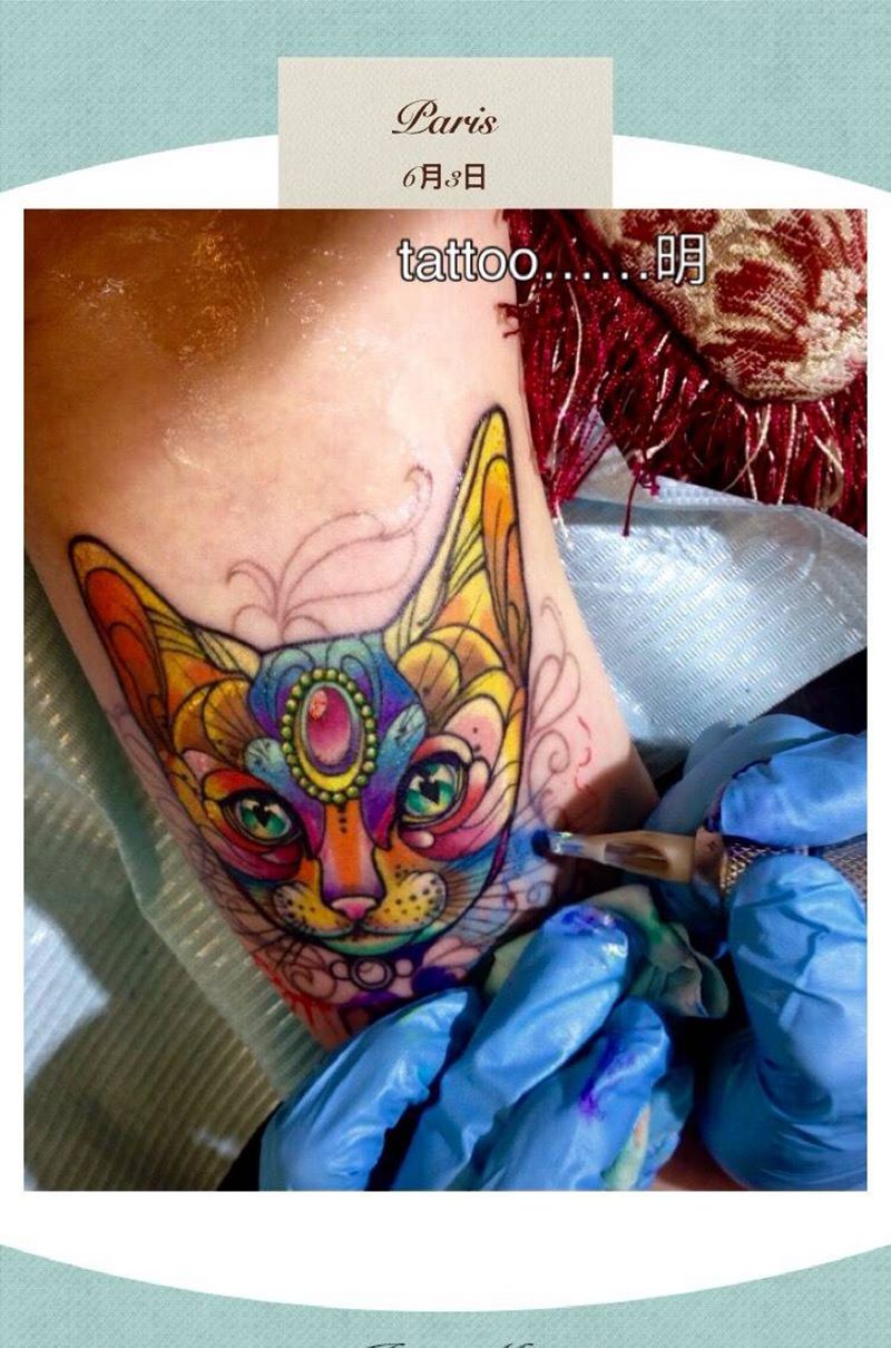 猫纹身图片_欧美写实肖像动物腿部背部手部手臂臀部纹身图案