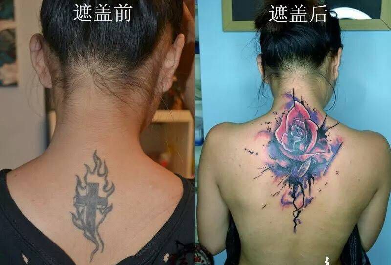 #遮盖纹身#纹身图片_背部植物欧美纹身图案