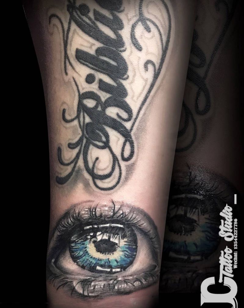 眼睛纹身图片_成品手臂手部欧美写实纹身图案