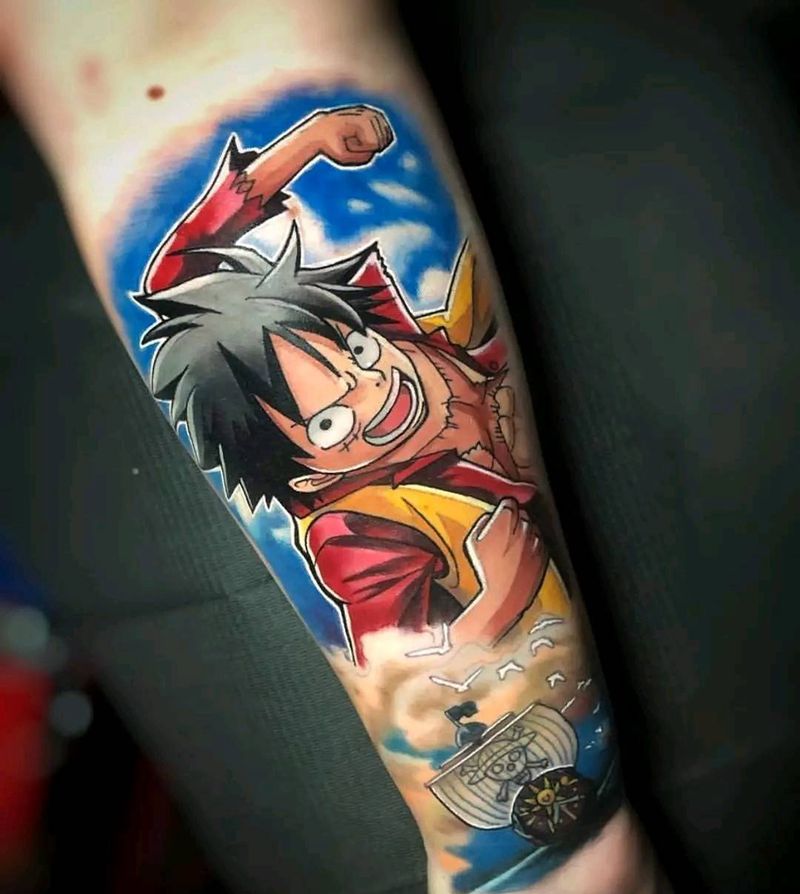 一个海贼王纹身图片_手部水彩纹身图案