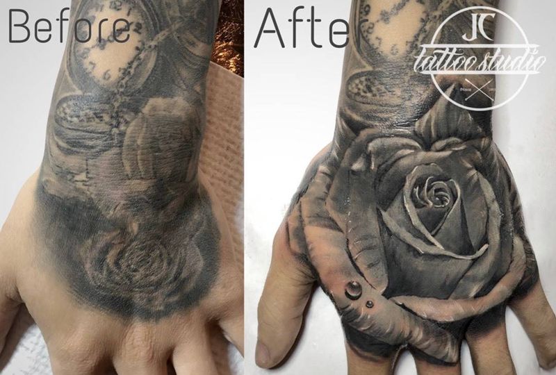 玫瑰盖玫瑰纹身图片