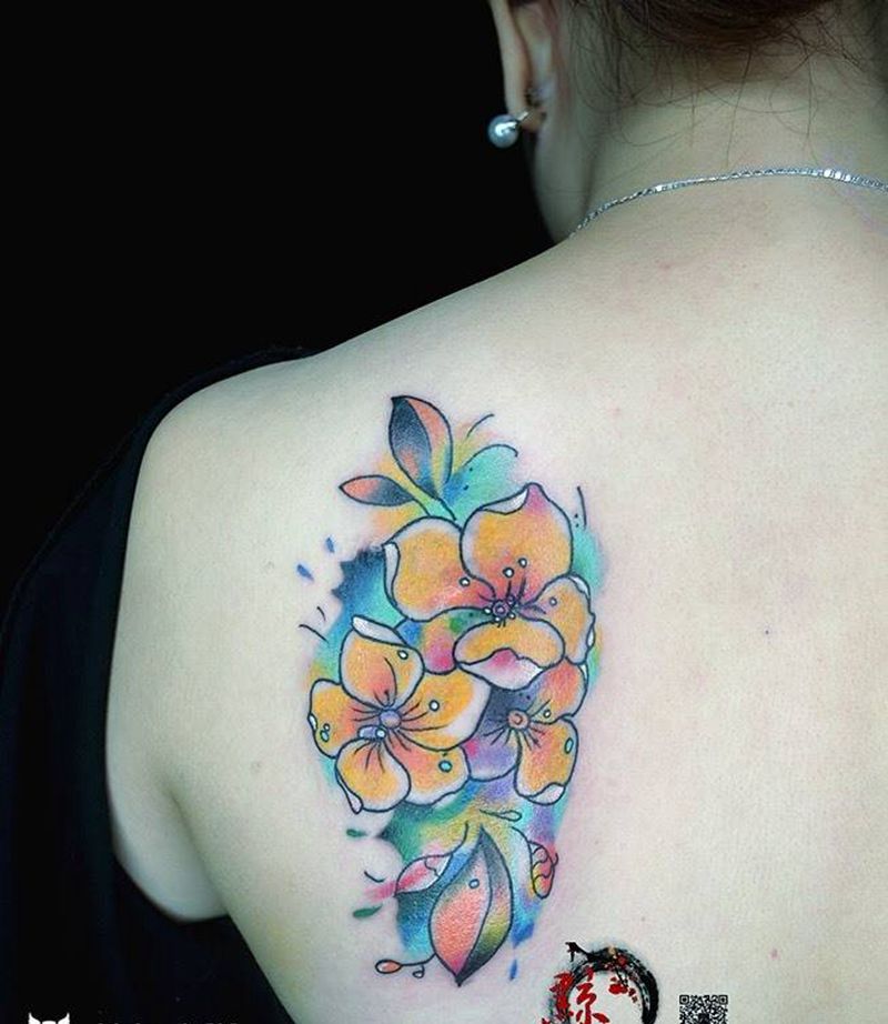 遮盖作品纹身图片_成品背部水彩广州花都遮盖纹身图案