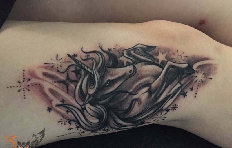 独角兽纹身图片_清新腿部背部手臂臀部胸部纹身图案