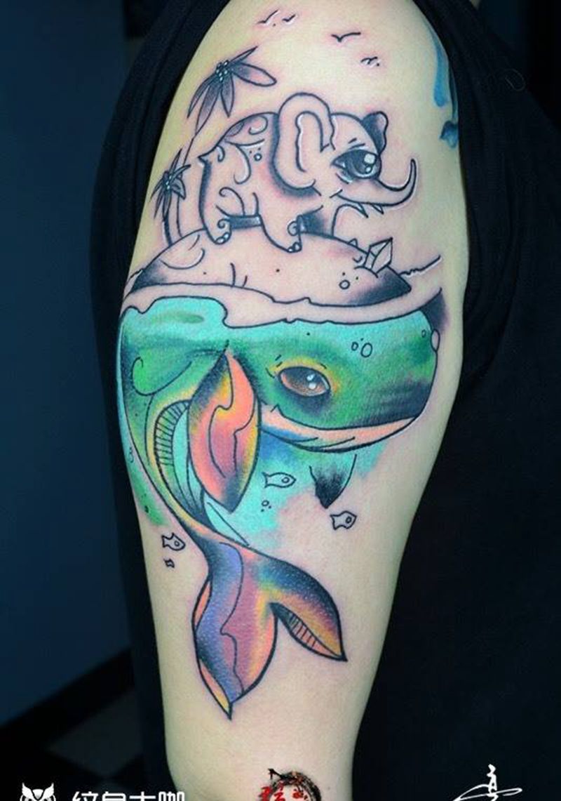 #海豚&象#纹身图片