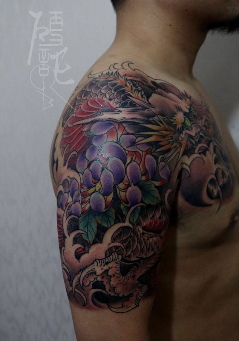 龙纹身图片_手臂手部腰部背部腿部几何欧美传统肖像写实纹身图案