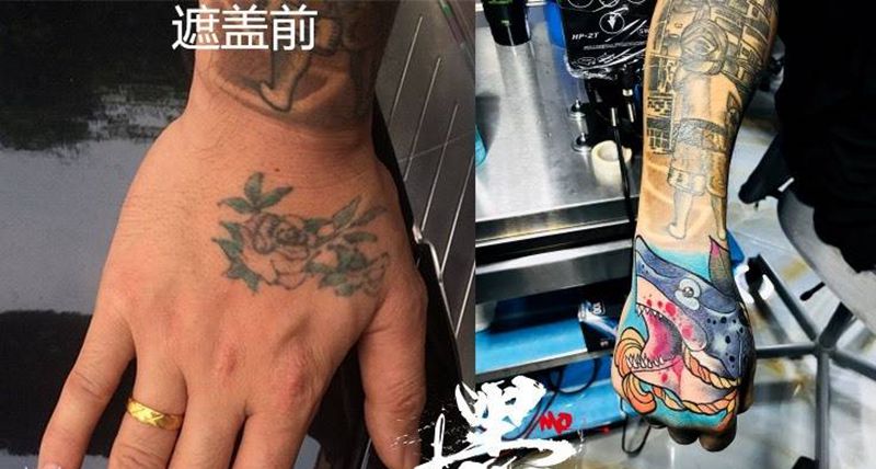 遮盖作品2纹身图片_成品背部手臂欧美花都广州纹身图案