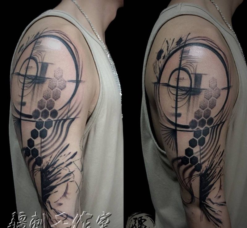 半臂纹身图片_成品手部手臂欧美清新几何静物原创纹身图案