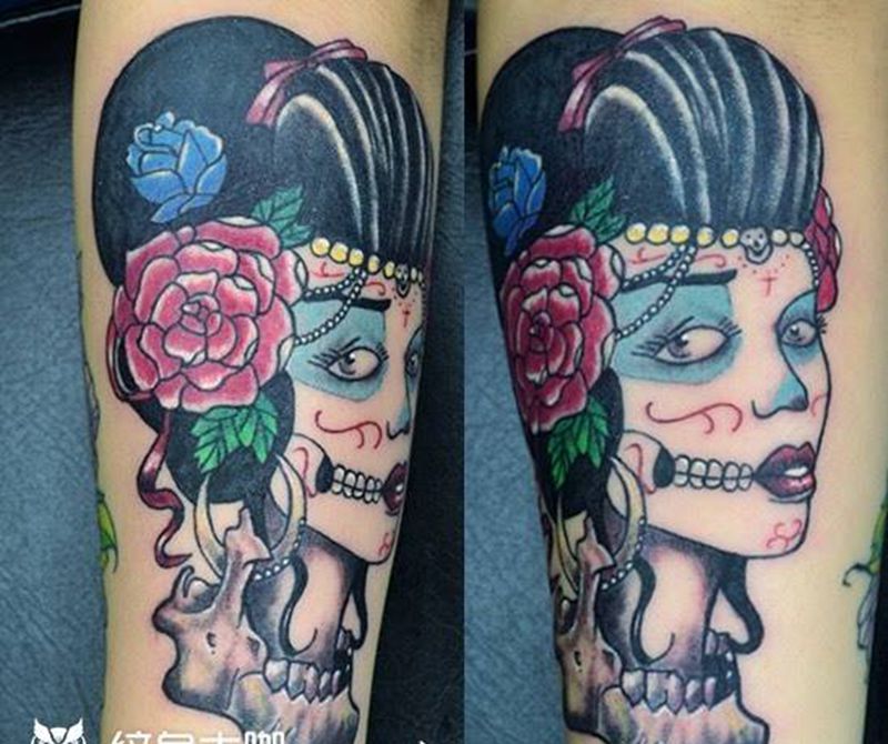 #骷髅女郎#广州花都黥刺青工作室#纹身图片