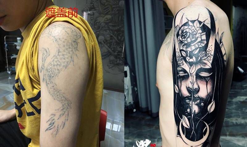 遮盖作品纹身图片_成品手臂背部胸部脚部欧美花都遮盖广州纹身图案