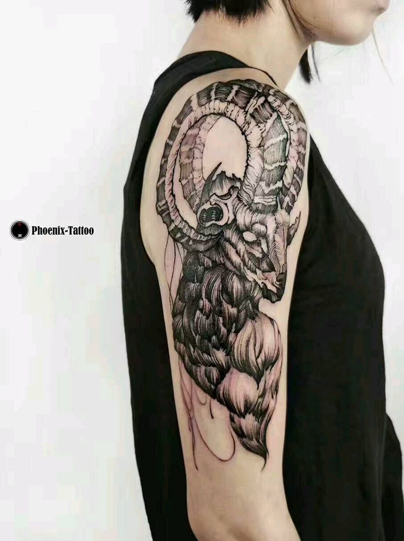 羊大头纹身图片