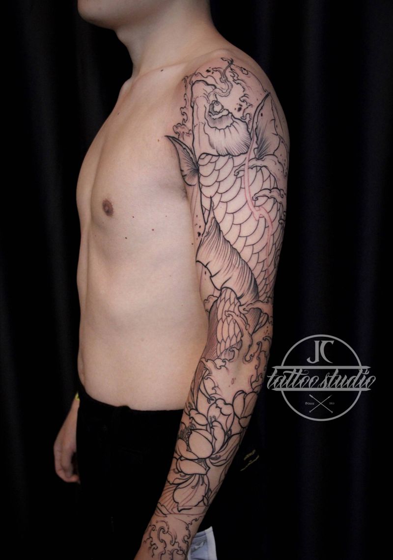 傳統魚花臂纹身图片_手部手臂新传统老传统纹身图案