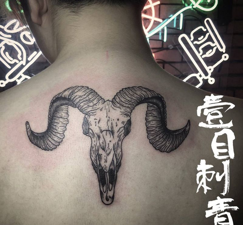 原创羊头骨纹身图片