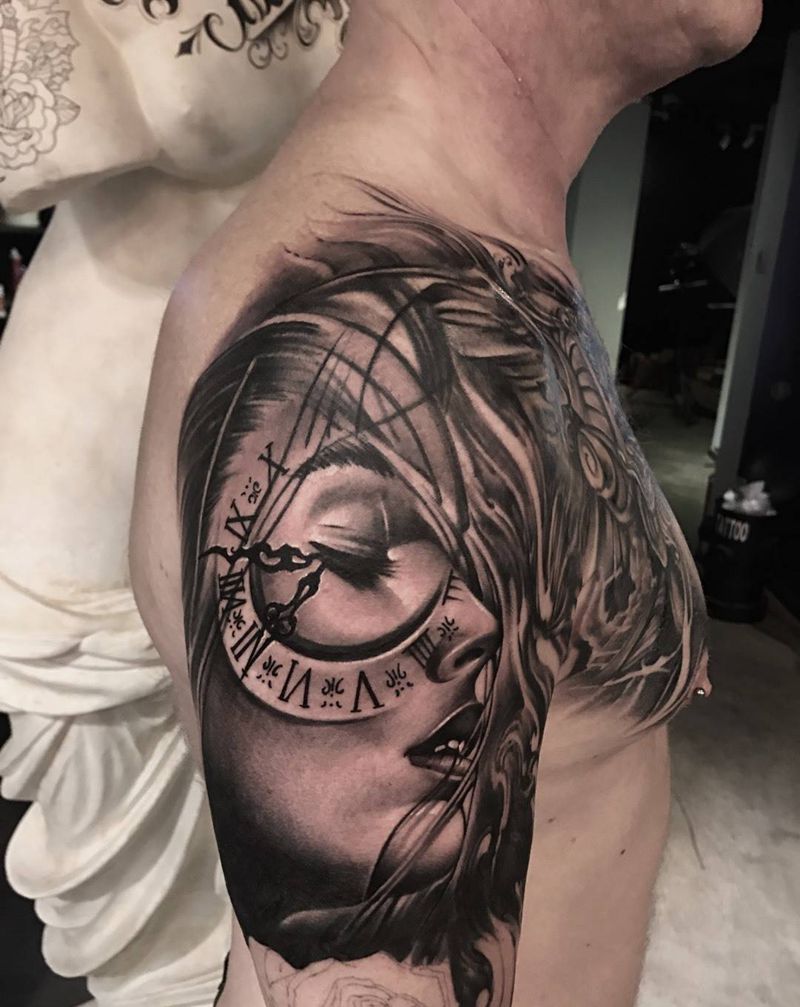 第二部分纹身图片_胸部手臂手部欧美写实肖像人物花臂纹身图案