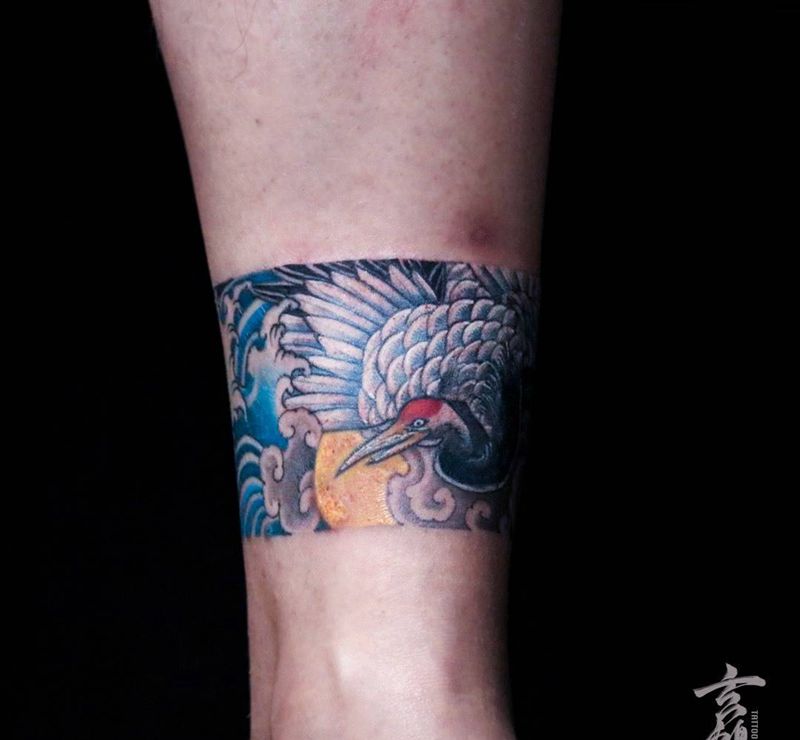 鹤纹身图片_成品手稿传统国画动物原创仙鹤玄鹤刺青深圳遮蓋紋身纹身图案