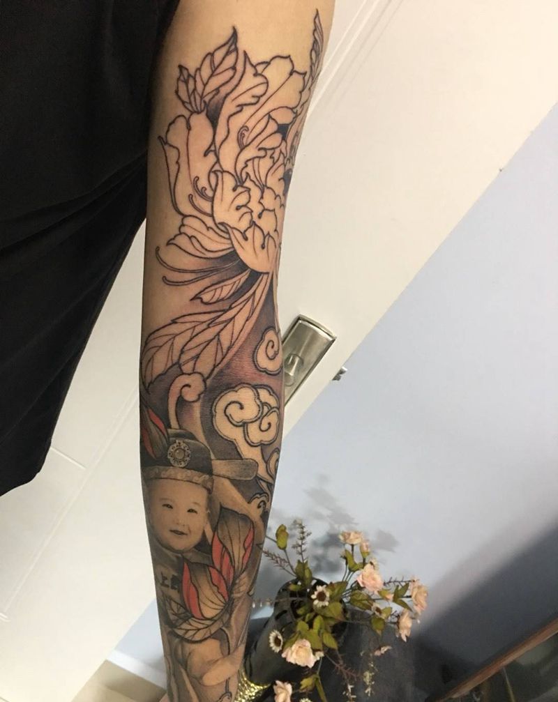 添加牡丹纹身图片