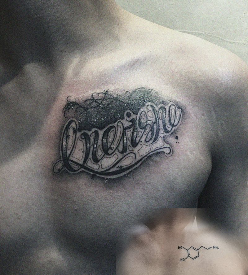 花体字遮盖纹身图片_胸部手臂花体字水墨遮盖纹身图案