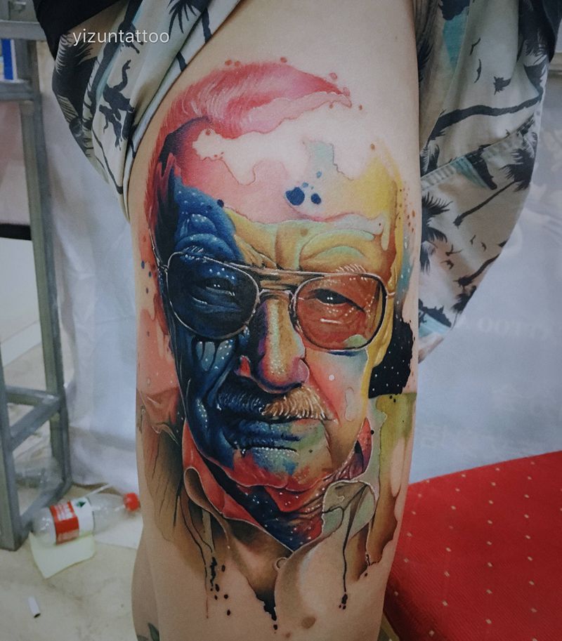 漫威之父纹身图片_脚部水彩纹身图案