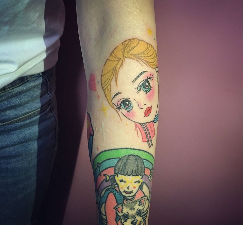 原创可爱少女纹身图片_手臂New SchoolOld School人物纹身图案