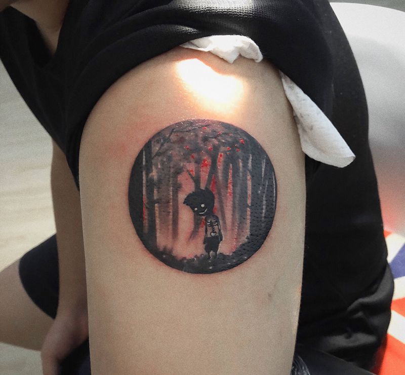 暗黑孤独纹身图片_手臂欧美写实纹身图案