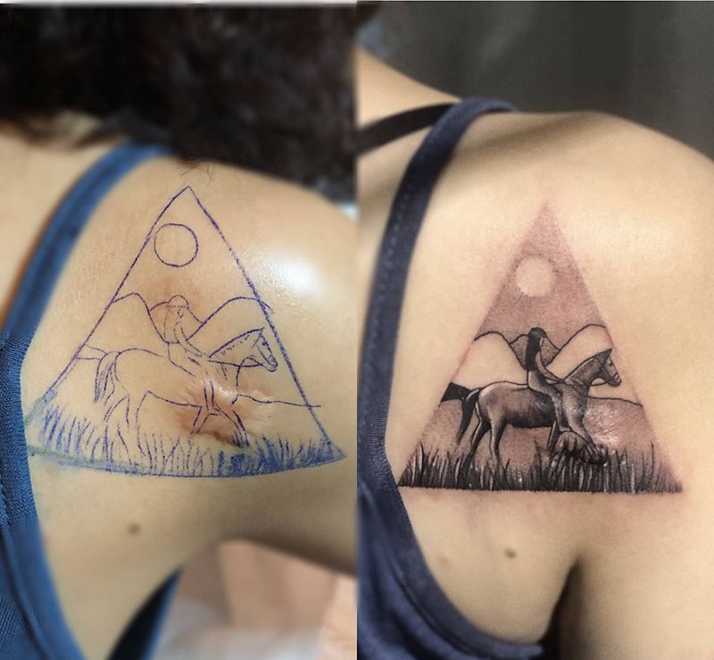 疤痕遮盖 x纹身图片_肩部点刺纹身图案