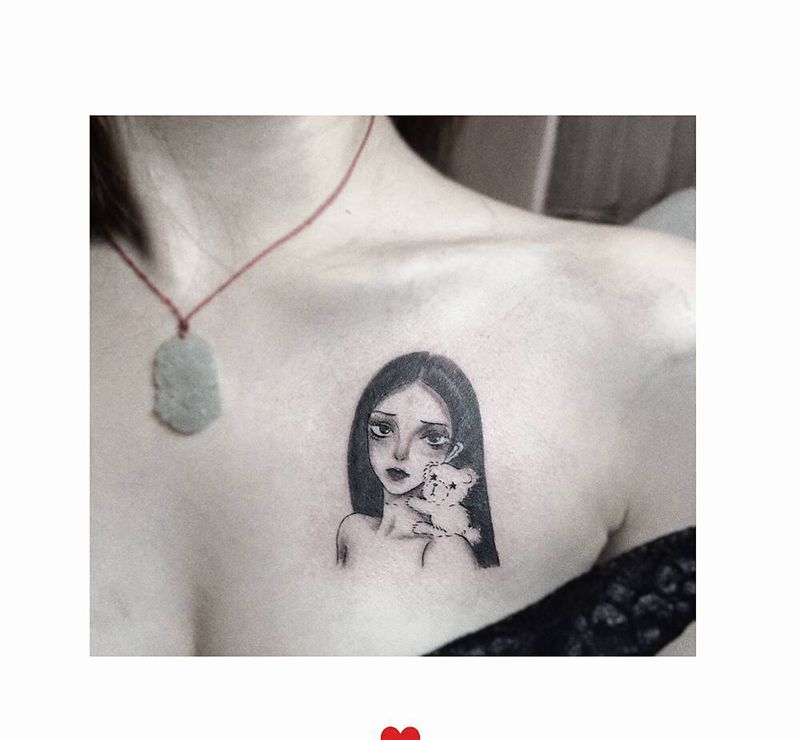 自带图小清新纹身图片_胸部欧美写实纹身图案