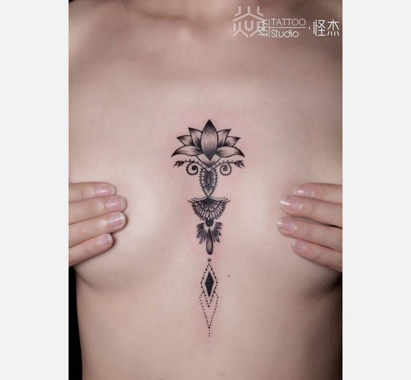 夹缝中的美～纹身图片_成品胸部清新静物原创纹身图案