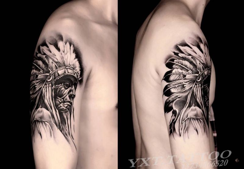 印第安花臂上半部分纹身图片