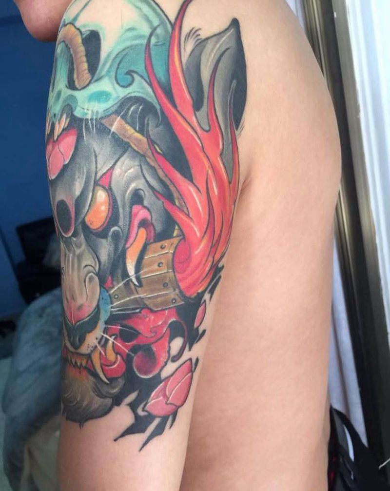 new school作品恢复后纹身图片_成品手臂欧美动物纹身图案