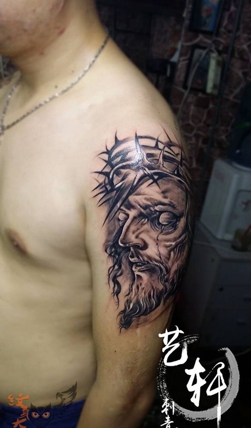 耶稣作品纹身图片_欧美手臂人物纹身图案