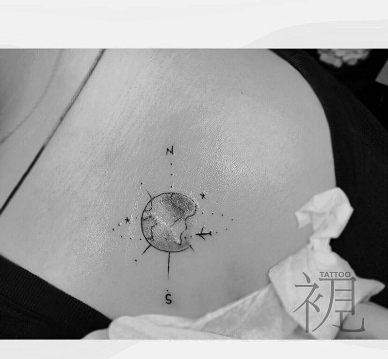 小清新纹身图片_几何原创情侣清新欧美国画肩部颈部成品纹身图案